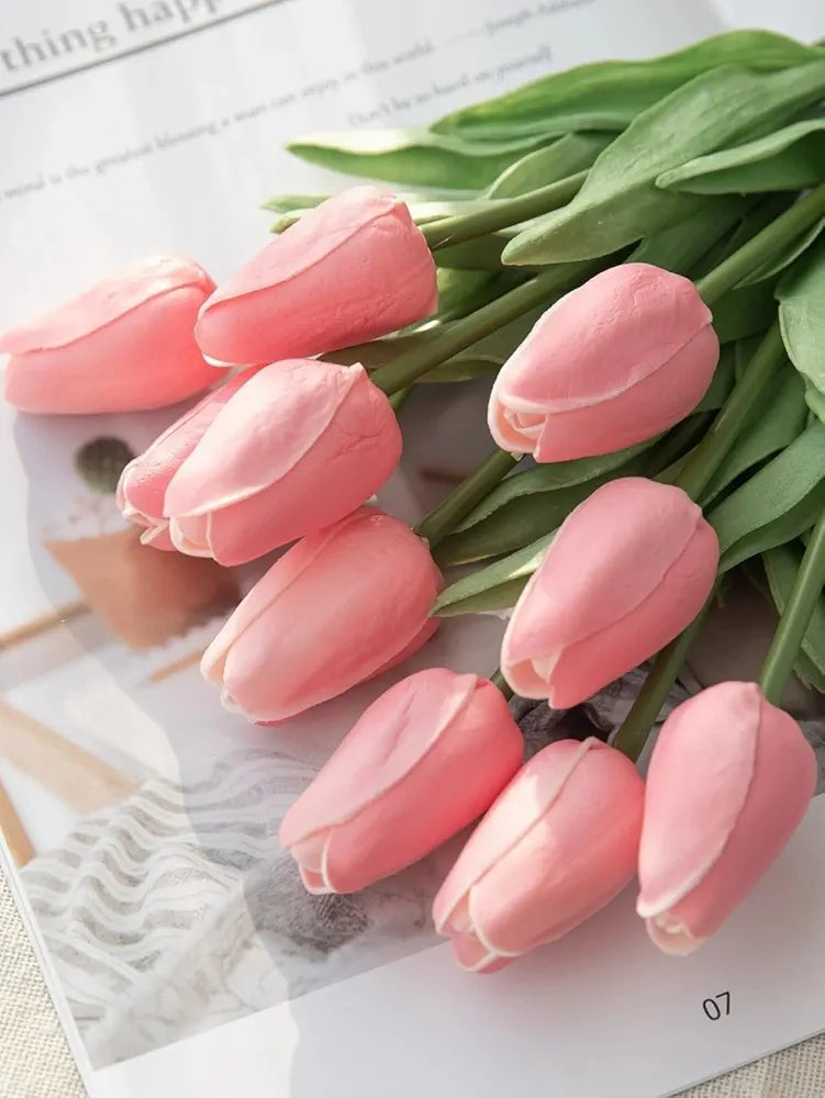 VERVENIX 5 Pcs Artificial Tulip Lily Flowers Bunch – Faux Fabric Flowers for Home Décor, Living Room, Bedroom, Party & Wedding Decoration